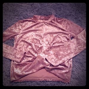 Velvet twist front mock neck top